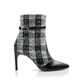 LOLAANDLO BLACK AND WHITE CHECK BOOTIES