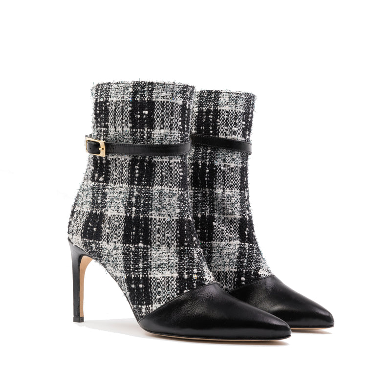 LOLAANDLO BLACK AND WHITE CHECK BOOTIES