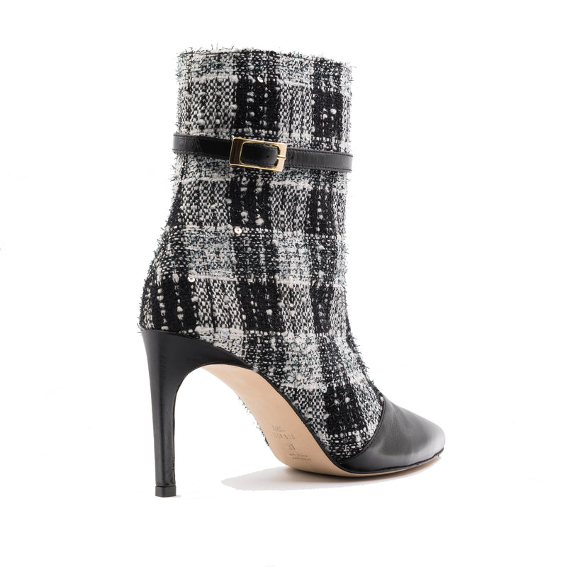 LOLAANDLO BLACK AND WHITE CHECK BOOTIES