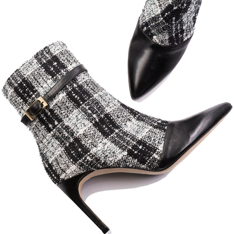 LOLAANDLO BLACK AND WHITE CHECK BOOTIES